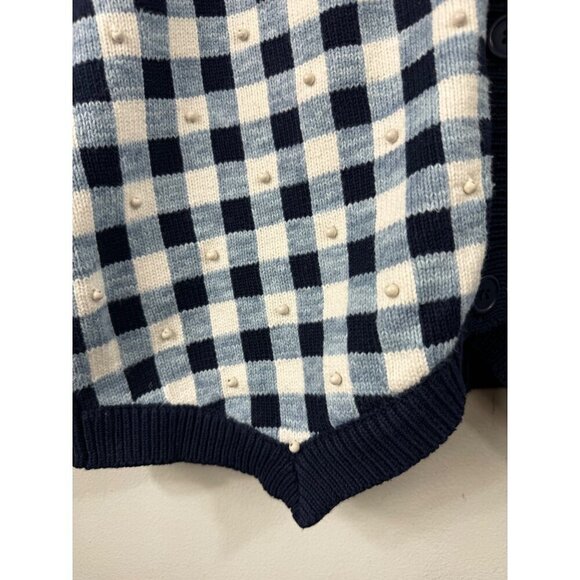 Vintage Talbots Size Medium Blue Gingham Sweater Vest Cotton Beaded - Picture 5 of 6